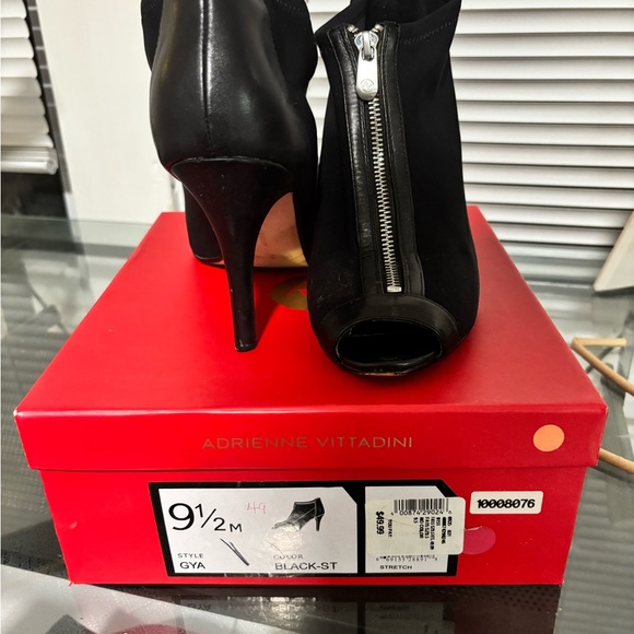 Adrienne Vittadini Black Peep-Toe Heeled Boots - Picture 1 of 3